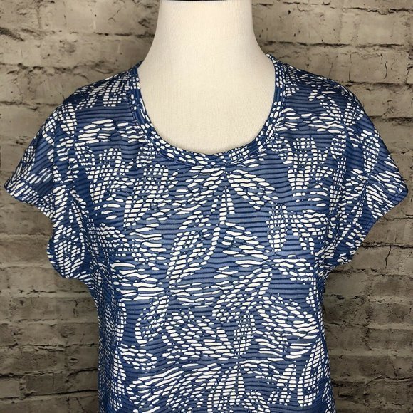 Chico's Blue White Floral Pattern Stella Mesh‎ Top - Picture 3 of 12